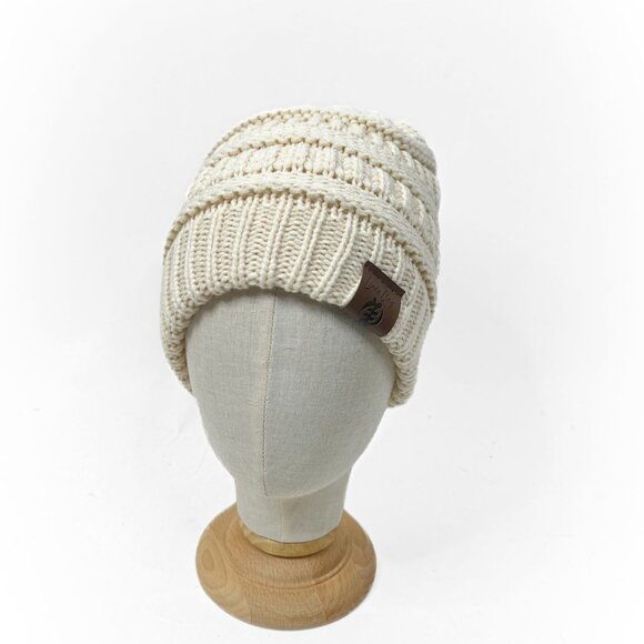 Cream/ Tan Beanie Hat Skully Women's Slouchy Thick Satin Lined Cap - Picture 8 of 9